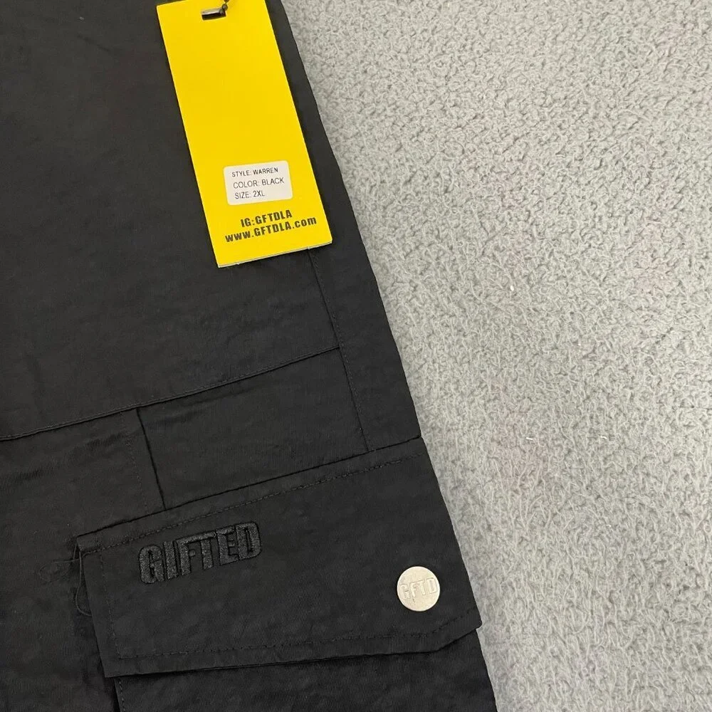 GFTD LA Pants Men 2XL Black Pull On Drawstring Nylon‎ Cargos